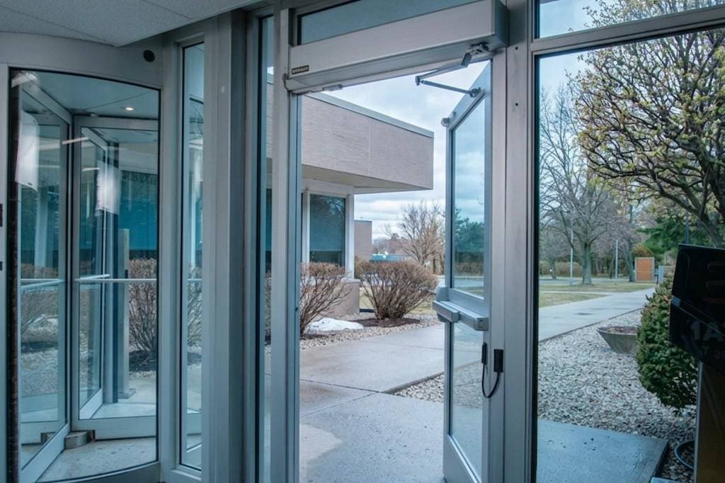 Barrier-free operator retrofit at a Toronto office entrance near the Financial District